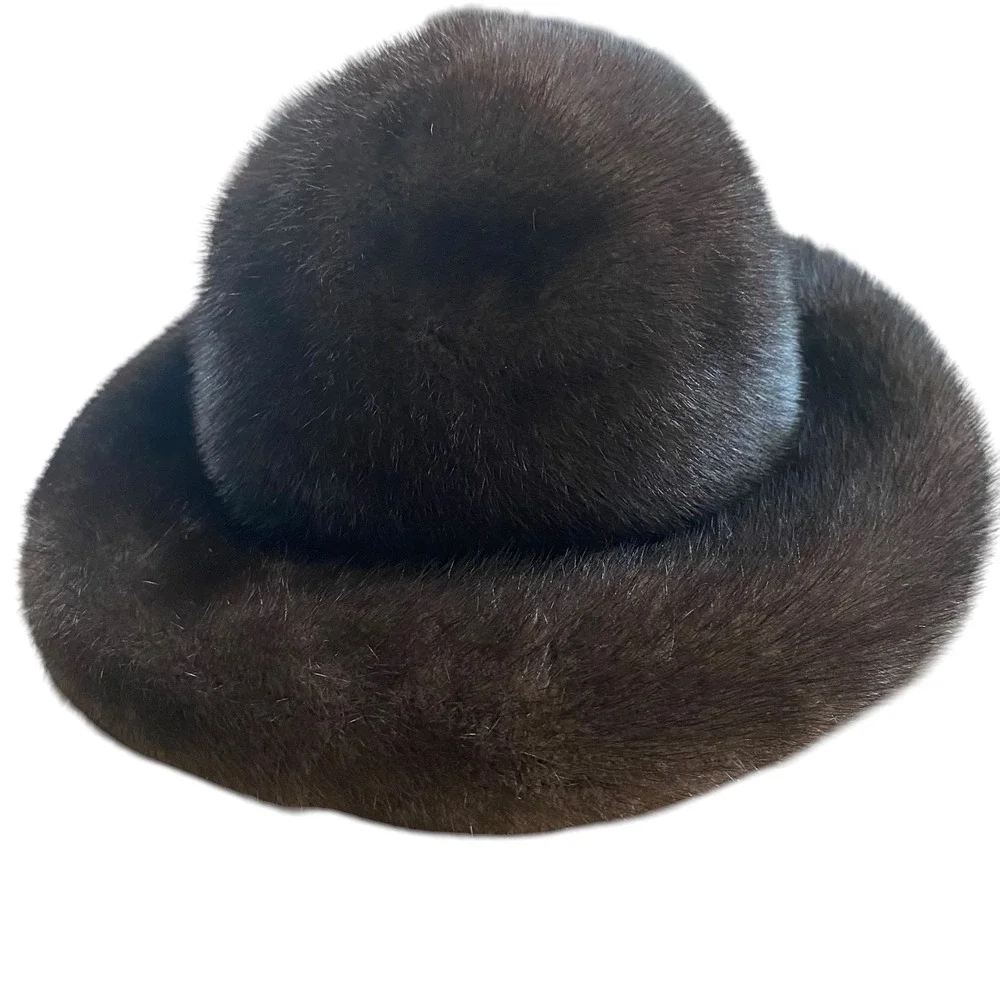Vintage Evans Chicago‎ Brimmed Mink Fur Cloche Hat Glossy Mahogany Brown MCMLUXE